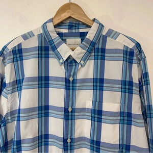 American Eagle Shirt Men XXL Plaid Blue White Long Sleeve Cotton Buttons Classic